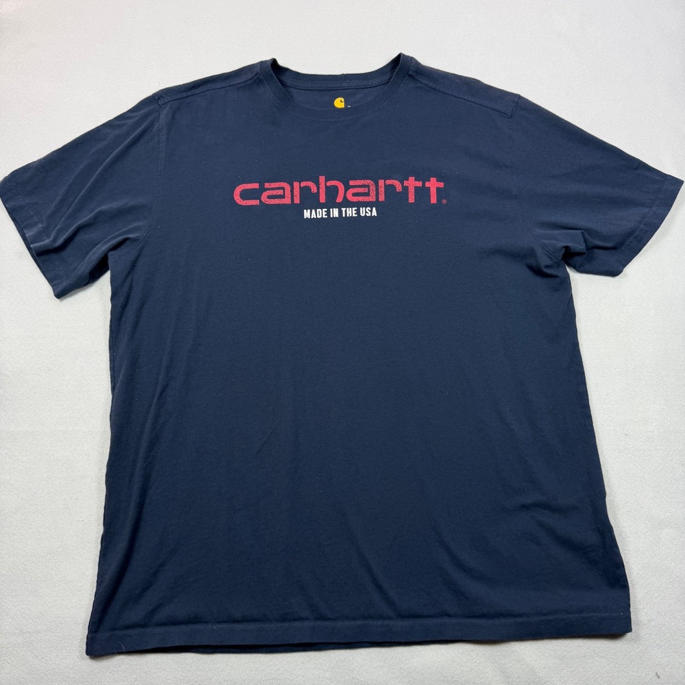 Carhartt Mens Navy Blue Graphic Logo T-Shirt Made in USA Short Sleeve XL